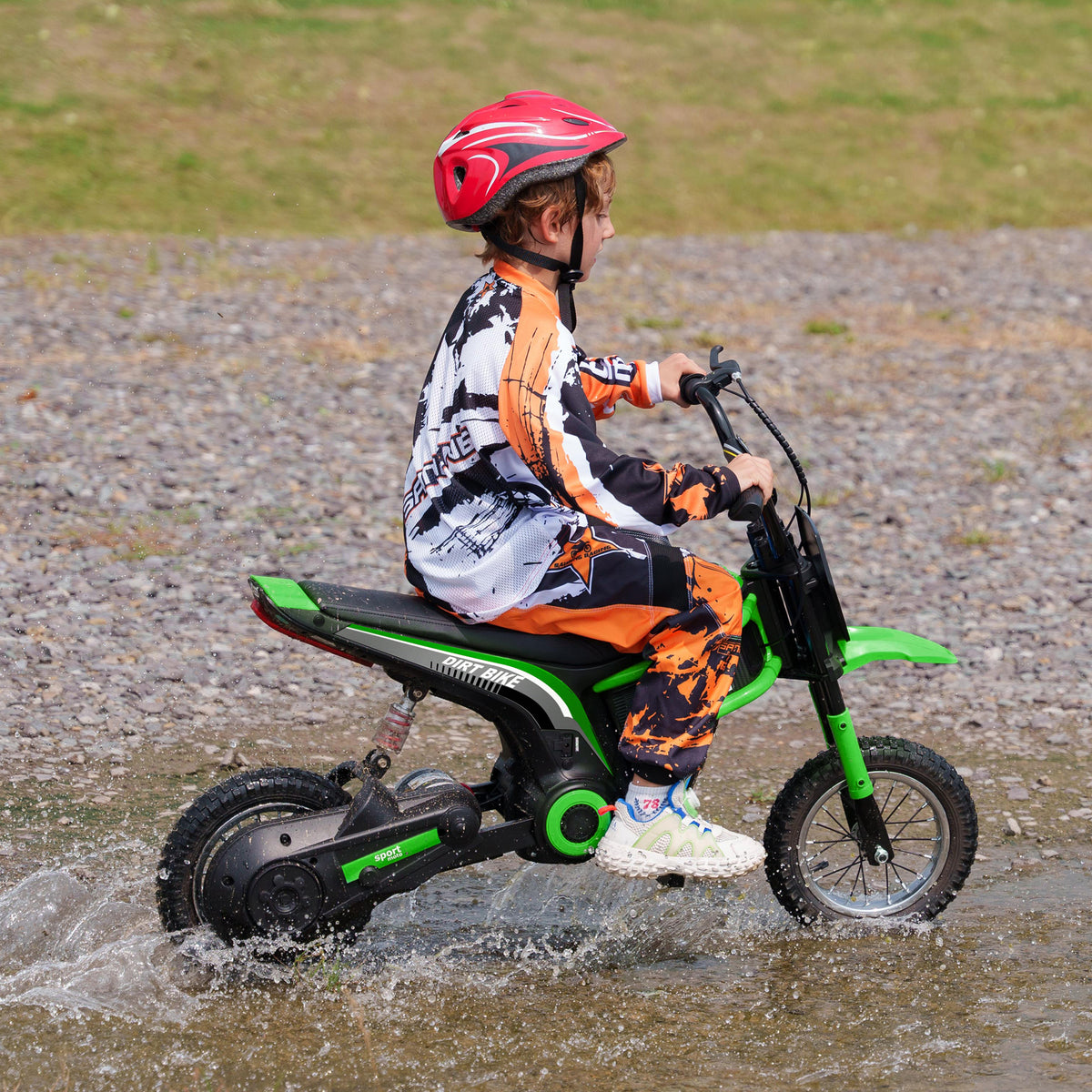 Elektro-Kindermotorrad, 24V Motor, einstellbare Geschwindigkeit, Musik & Lichter, Gr¨¹n