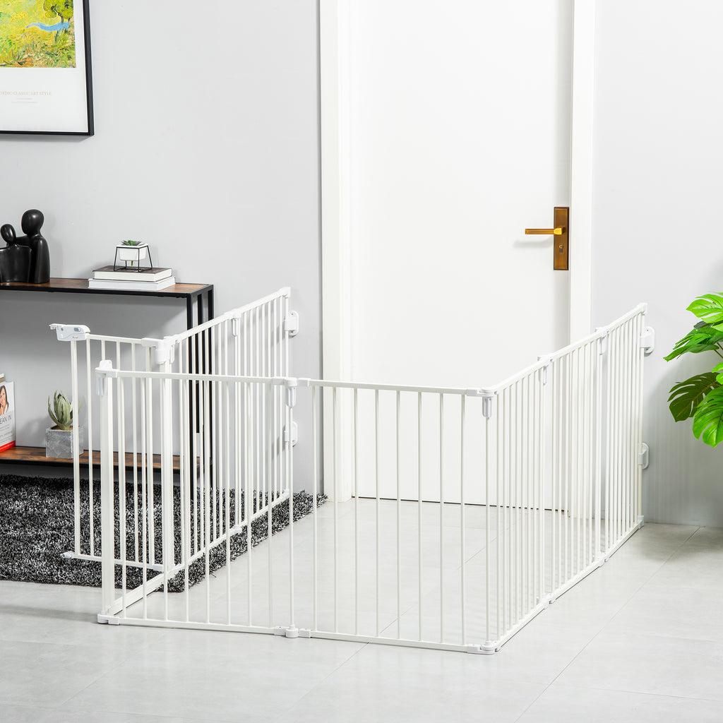 Welpenauslauf 8-teilig, faltbar 60 x 76 cm Welpenlaufstall mit Tür, Hundegitter für kleine, mittelgroße Hunde, Freigehege für Tür, Kamin, Treppe, Weiß