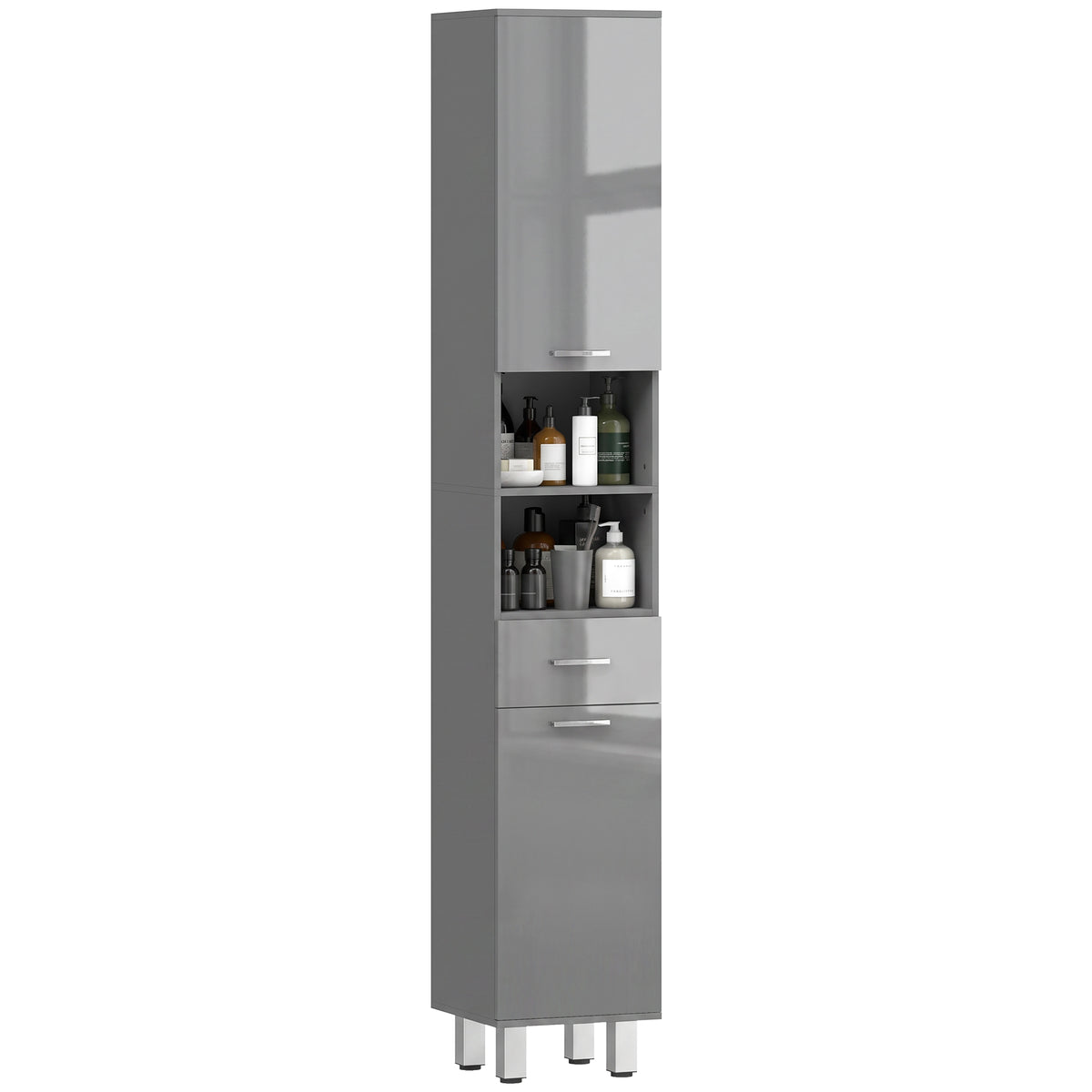 Badezimmerschrank, Badkommode, mit Regalen und Schublade, verstellbar, Grau