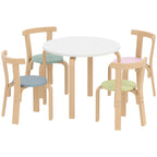 5-teiliges Kindertisch- und Stuhlset, leichtes Massivholz, Bunt