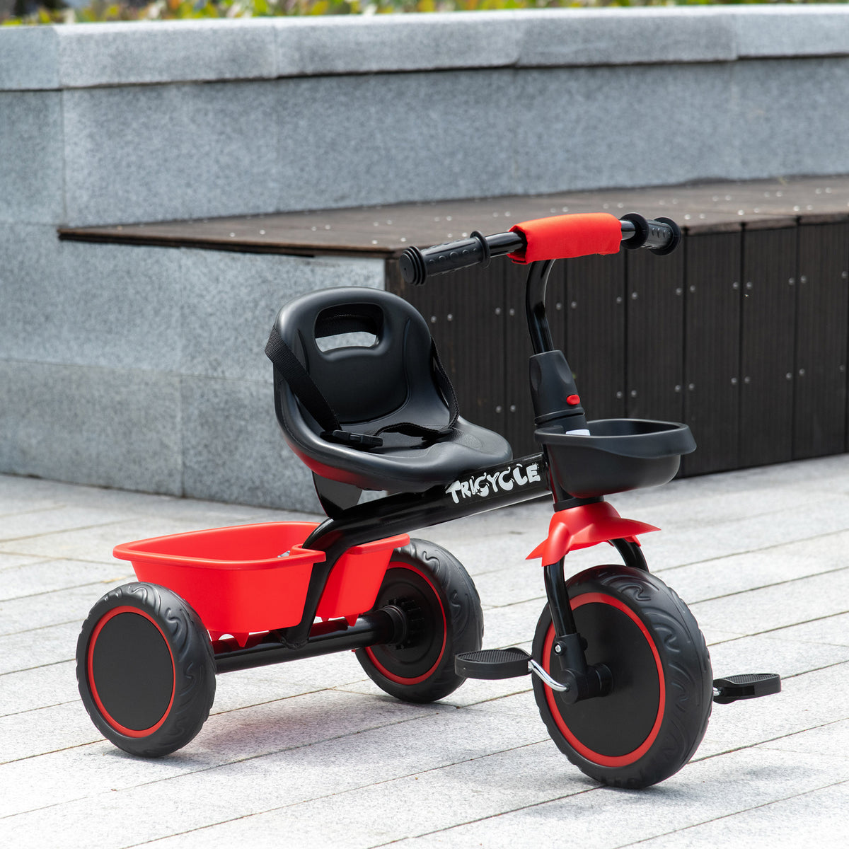 Kids Trike for 2-5 Years with Adjustable Seat, Pedal, Baskets, Red