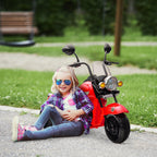 Elektro-Kinder-Motorrad, 3 Räder, 6V Batterie-Betrieb, Scheinwerfer, Musik, für Kinder im Alter von 3-6 Jahren, Rot
