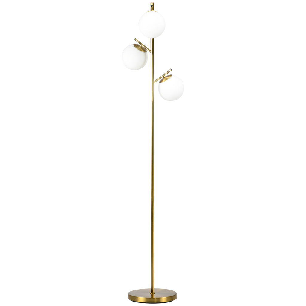 Stehleuchte im Retro-Design, Stehlampe, Stehlampe mit 3 Lampenschirmen, Glas, Gold