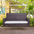 Hängebank 2-Sitzer Rattan Gartenschaukel mit Sitzkissen Hängeschaukel Hollywoodschaukel Schaukelbank Gartenbank Braun 127 x 65 x 60 cm