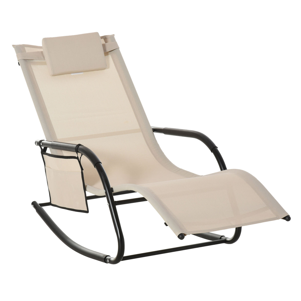 Schaukelstuhl Schwingsessel Gartenstuh Schaukelliege Metall Mesh Beige 150 x 62 x 88 cm