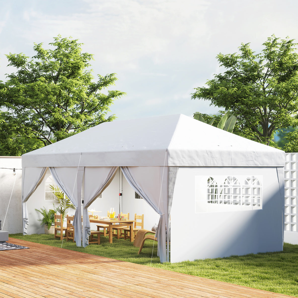 Pavillon ca. 6x3m Stabil Winterfest Pop-up Faltpavillon mit Fenster Reißverschlusstür Seitenteilen UV Schutz