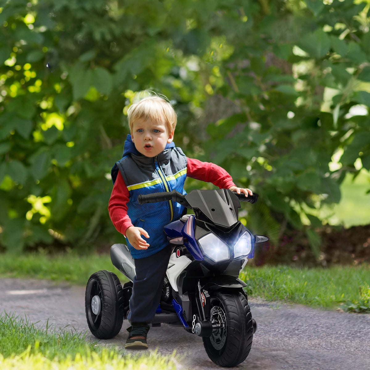 Elektro-Kindermotorrad, Lichter & Ger?usche, 3 km/h, wiederaufladbar, Kunststoff & Metall, Blau/Wei?