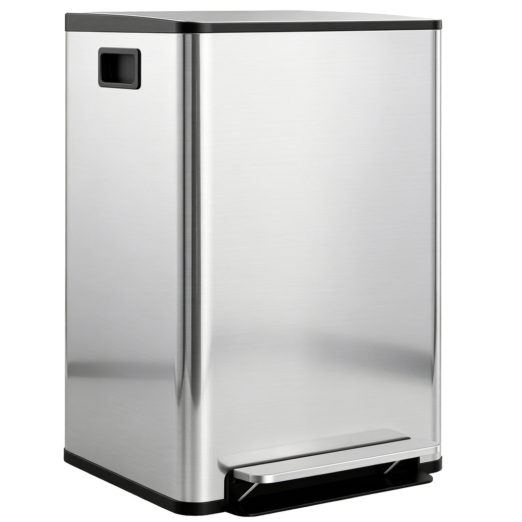 60L Dual Compartment Stainless Steel Bin, with Deodoriser Holders - Silver Tone