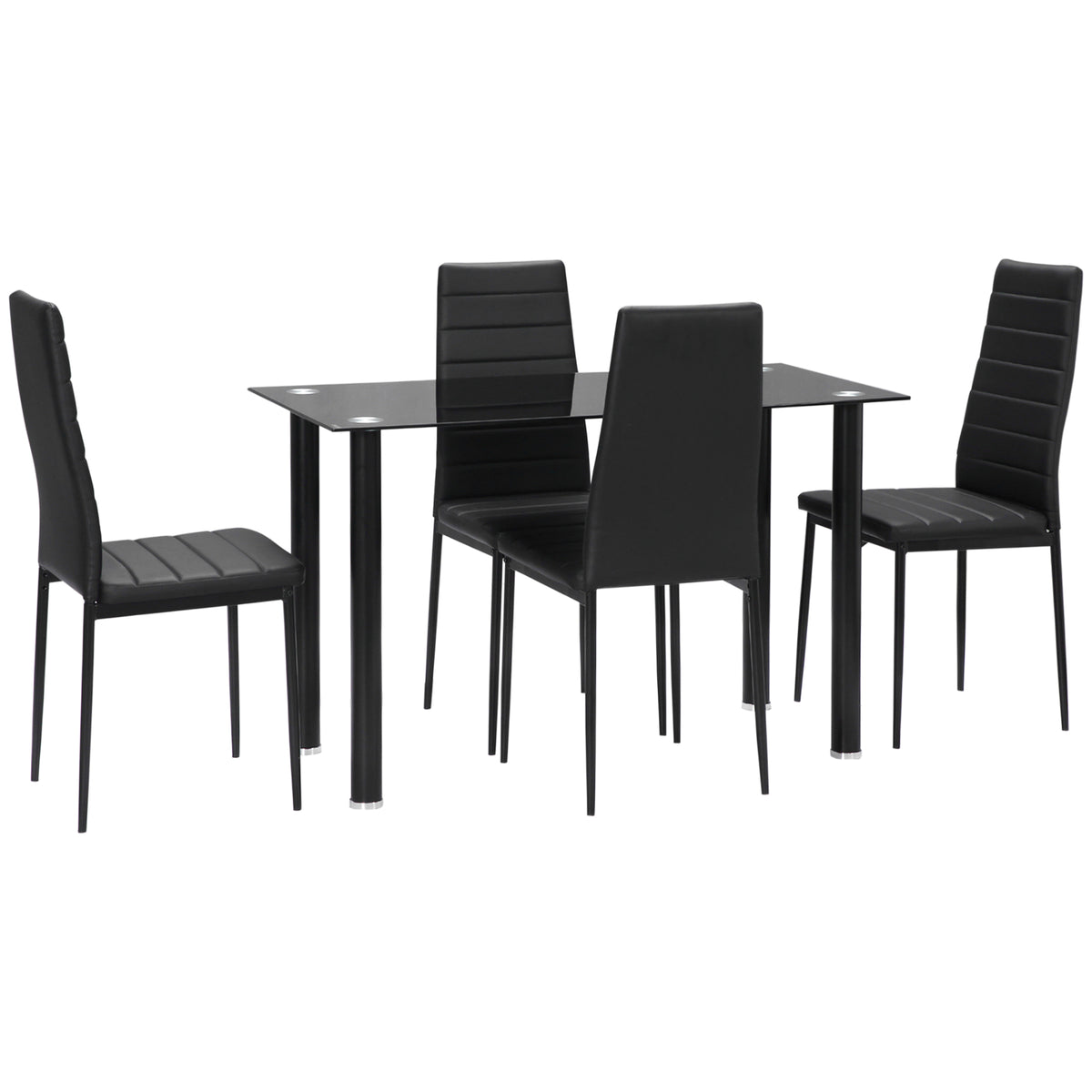 5-tlg. Essgruppe Sitzgruppe Esstisch mit 4 Stühlen, modernes Design, Glastisch, Schwarz
