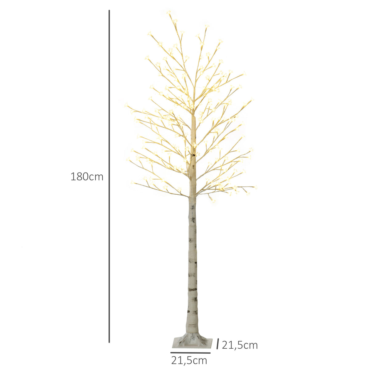Kunstbaum, Kunstbirke, mit 180 LEDs, 3 Helligkeitsstufen, warmweiß, realistische Rinde, 21,5 x 21,5 x 180 cm