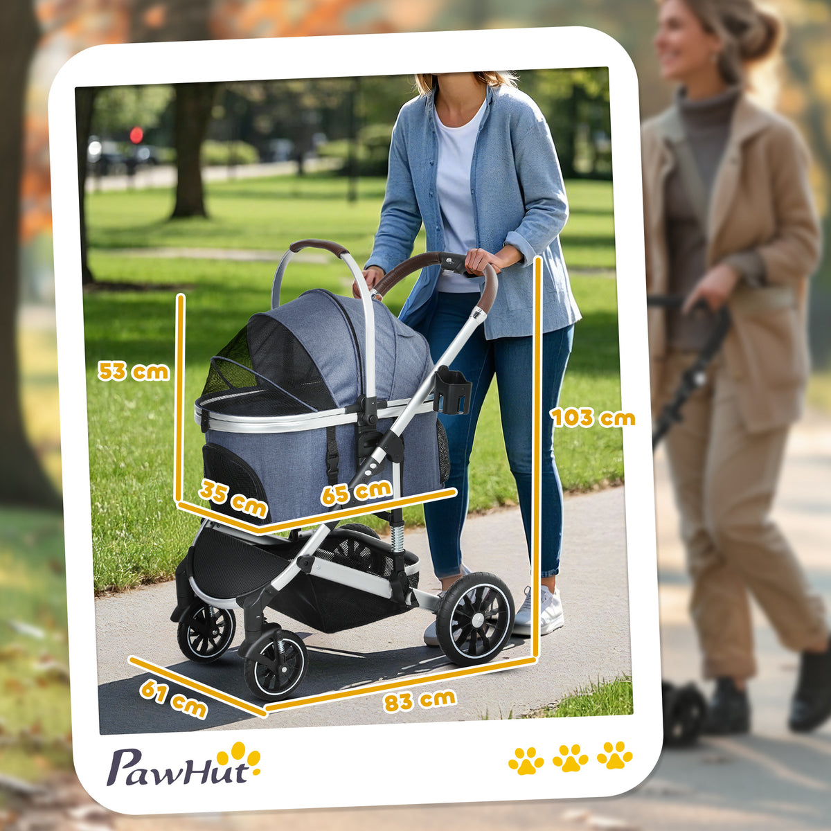 Hundewagen 3 in 1 Hundebuggy klappbar für Katzen bis 10 kg Katzenbuggy mit Kissen Becherhalter Dunkelblau