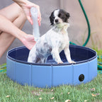  Dog Padding Pool, Foldable Dog Pool, Leakproof & Hard Plastic, Portable Pet Bathtub with Non-Slip Base & Drainage Hole, for Indoors, Outdoors, Garden, Patio, 80 x 20 cm, Blue