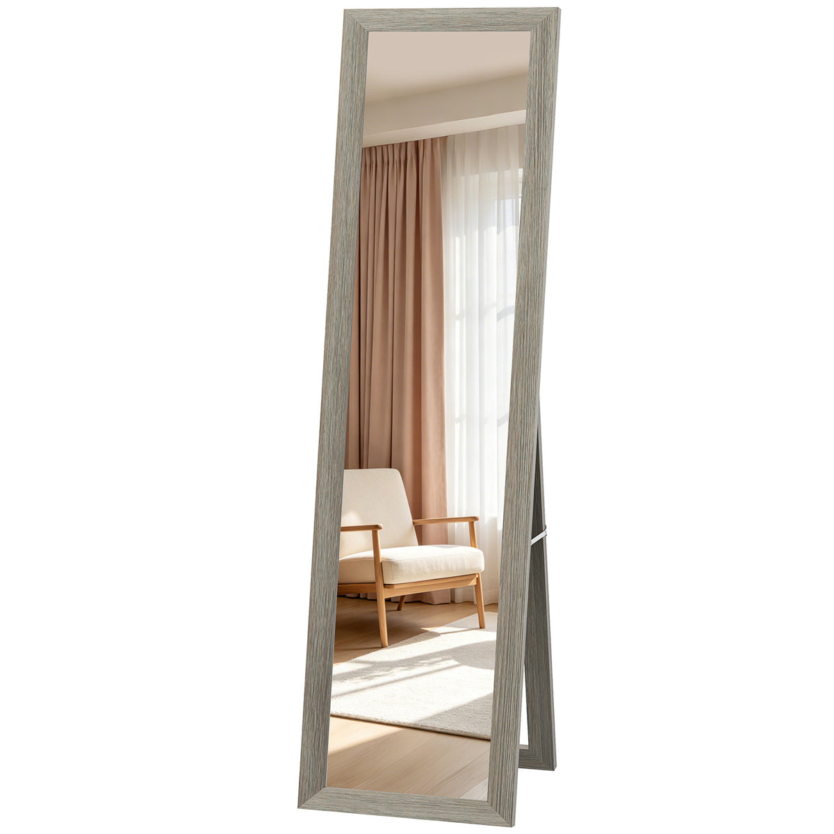 Full Length Mirror, 37 x 157 cm, Hanging or Freestanding, Rectangular Full Body Mirror for Living Room, Bedroom, Grey