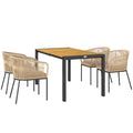 5-teiliges Gartenmöbel-Set, 4 Stühle, 1 Tisch, Kunst-Rattan, Stahlgestell, waschbare Kissen, für Terrasse, Khaki