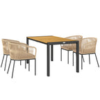 5-teiliges Gartenmöbel-Set, 4 Stühle, 1 Tisch, Kunst-Rattan, Stahlgestell, waschbare Kissen, für Terrasse, Khaki