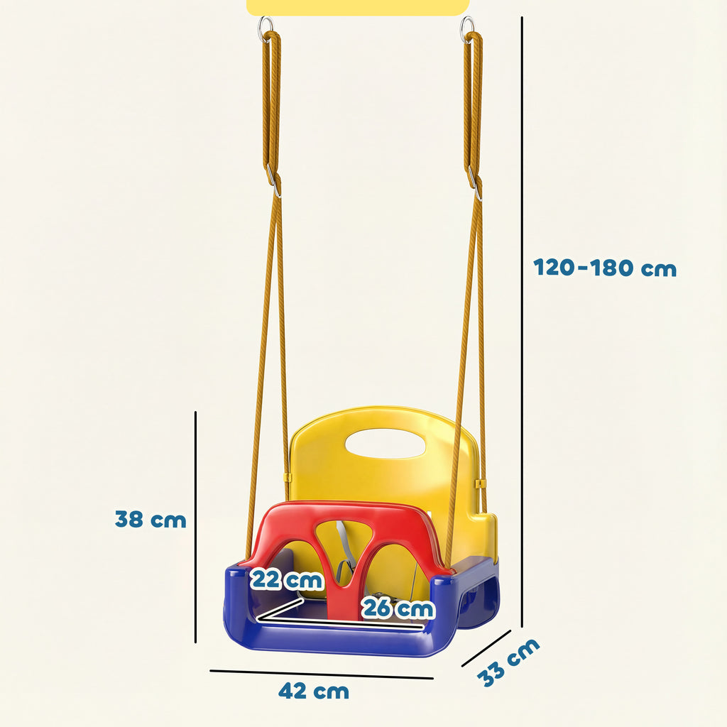 3 in 1 Detachable Kids Swing Seat with Seatbelt, Adjustable Rope for Indoor, Outdoor, Dark Blue
