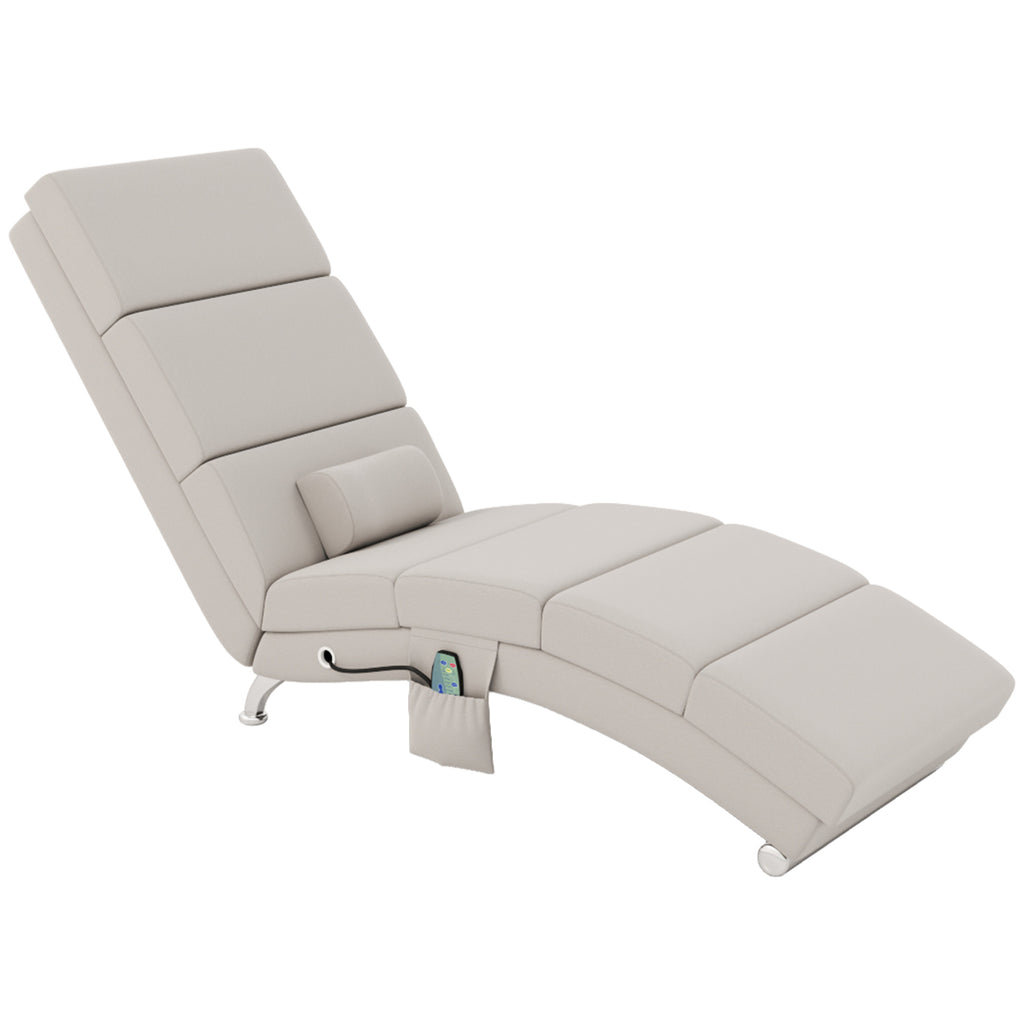 Relaxsessel Elektrisch Massagesessel mit Liegefunktion Wärmefunktion Vibration Lendenkissen 56 x 168 x 84 cm Cremeweiß