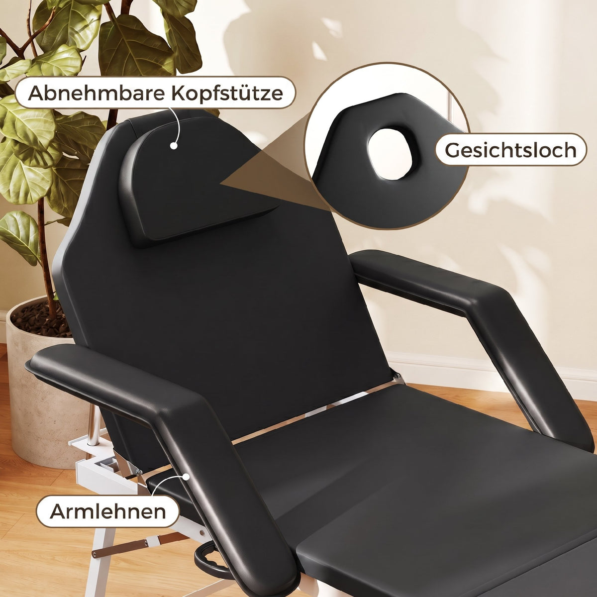 Tragbare Massageliege, 3-teilige verstellbare Kosmetikliege mit Gesichtsausschnitt, abnehmbarer Kopfstütze und Armlehnen