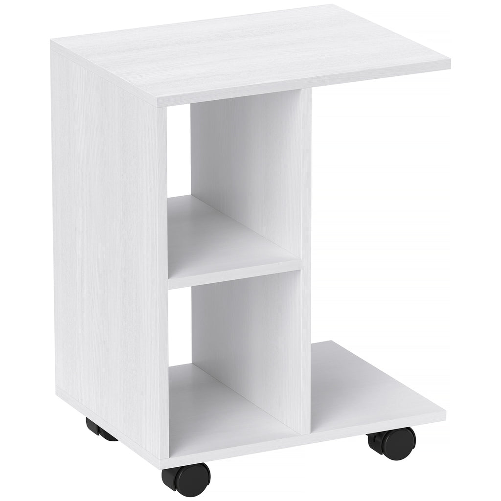 Beistelltisch in C-Form, Kaffeetisch, Couchtisch, Eckschreibtisch, mit Rollen, E1-Spanplatte, 45 x 35 x 58 cm, Weiß