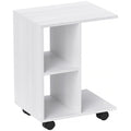 Beistelltisch in C-Form, Kaffeetisch, Couchtisch, Eckschreibtisch, mit Rollen, E1-Spanplatte, 45 x 35 x 58 cm, Weiß