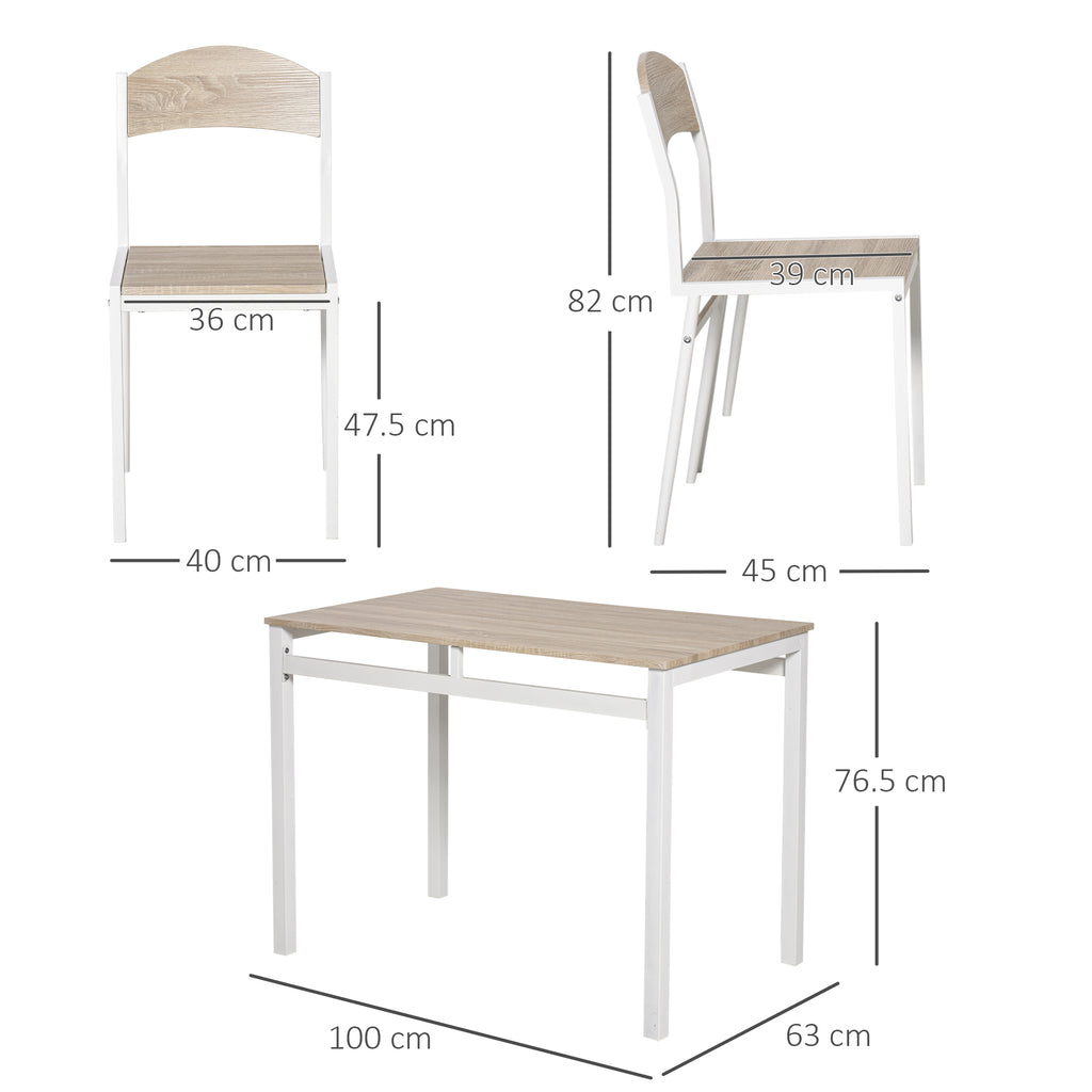 Essgruppe 5-teilig Esstisch Set mit Holzmaserung MDF und Metall in Grau und Weiß, 1 Tisch und 4 Stühle für modernes Esszimmer