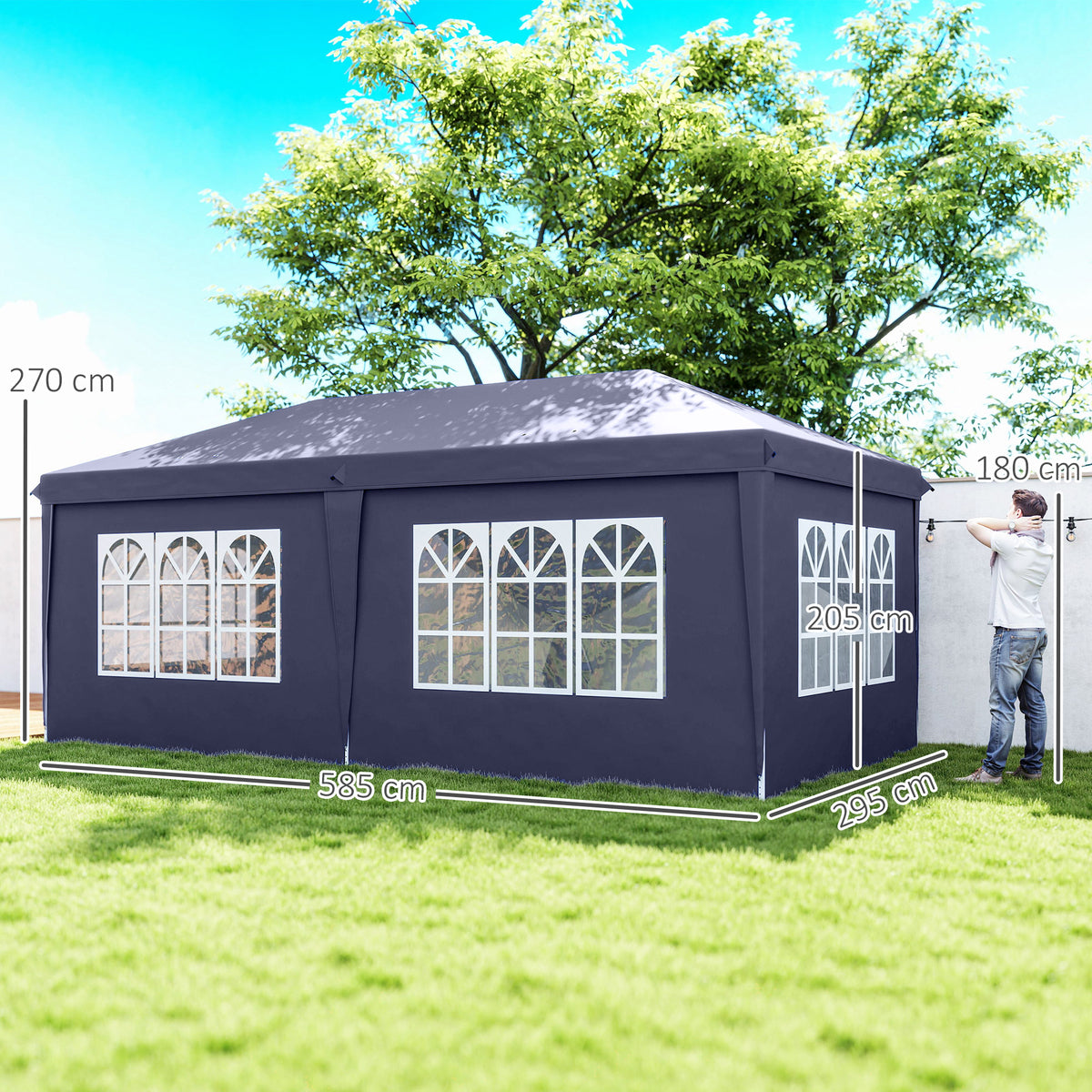 Faltpavillon 6 x 3 m, abnehmbare Seitenw?nde, gro?e Fenster, Rei?verschlusst¨¹ren, Stahlrahmen, Blau