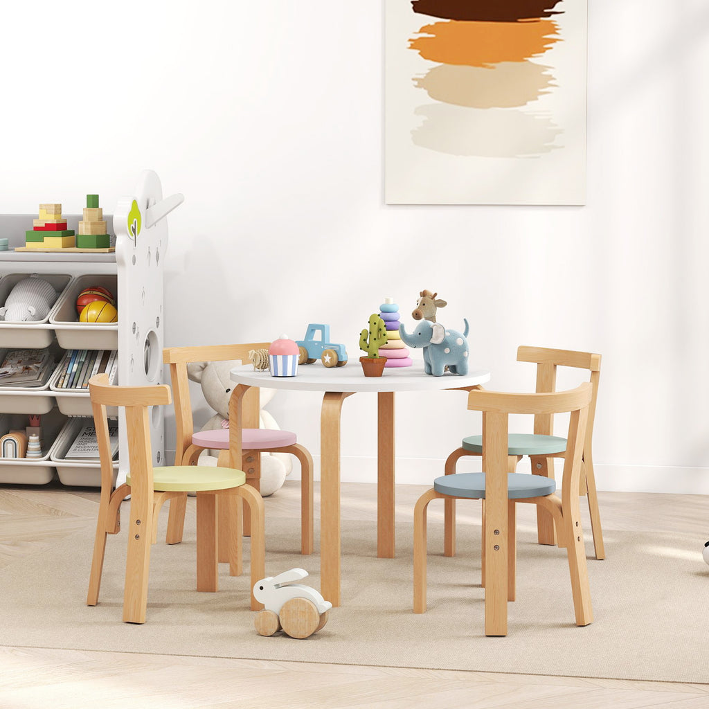 5-teiliges Kindertisch- und Stuhlset, leichtes Massivholz, Bunt