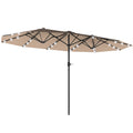  Garden Parasol 4.4m Double-Sided Sun Umbrella Patio Parasol LED Solar Lights Khaki