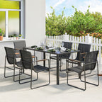 Gartenmöbel Set Sitzgruppe 150 x 80cm Glastisch mit 6 Atmungsaktiven Stühlen Dekorative Armlehnen Schwarz