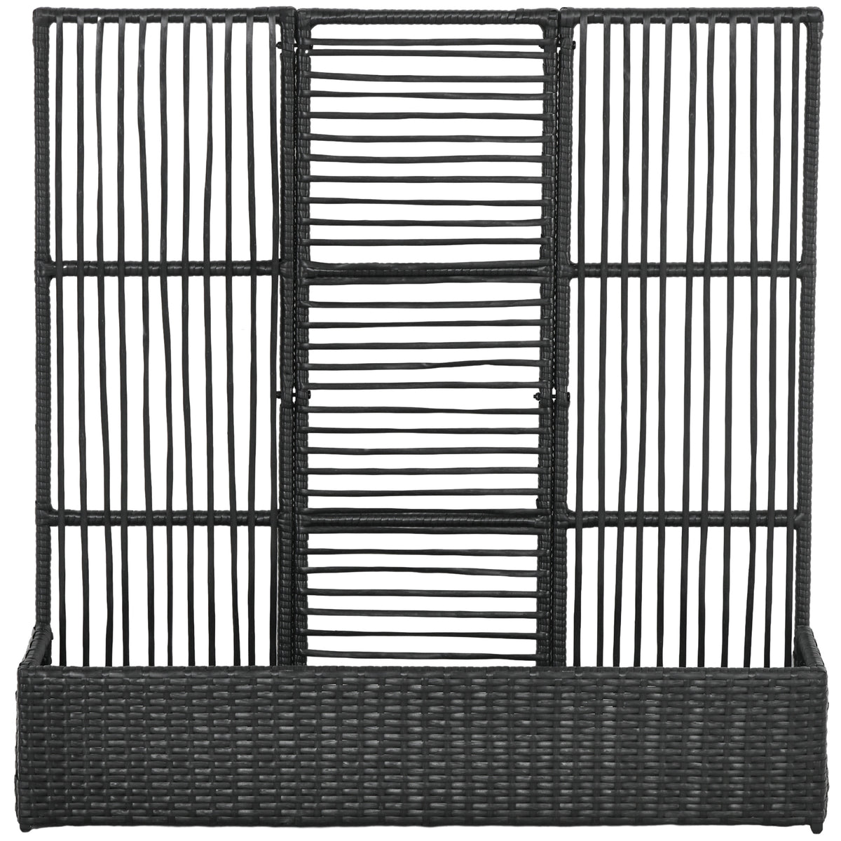 Blumenkasten mit Spalier, wetterfest, Polyrattan, 103 x 29 x 103 cm, Schwarz