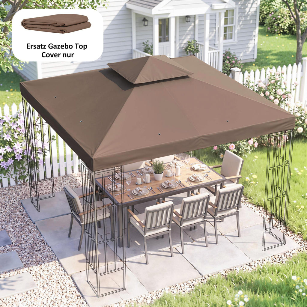 3x3 m Double-Tier Canopy Top Replacement-Coffee