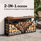 2-in-1 Kaminholzregal für innen 98 x 28 x 50 cm erhöhtes Brennholzregal mit Ablage Trennwand Beistelltisch