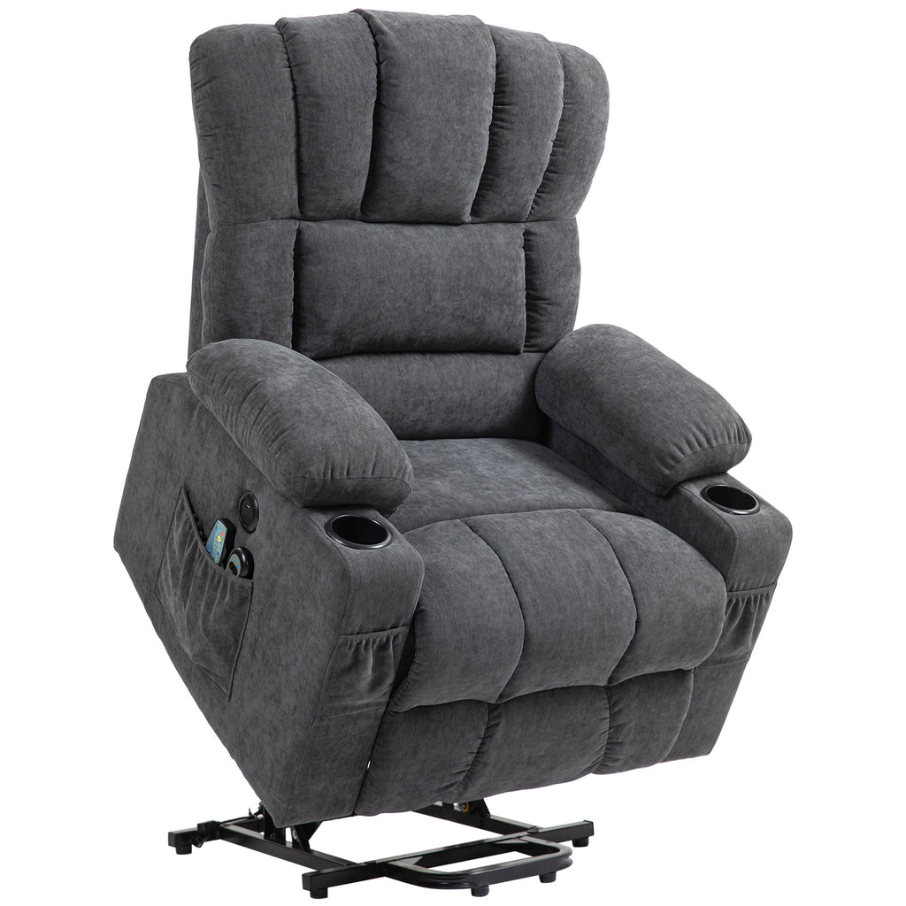 Elektrischer Power Lift Aufsteh-Sessel mit Massage- und W?rmefunktion, USB-Anschl¨¹ssen, Becherhaltern, Dunkelgrau