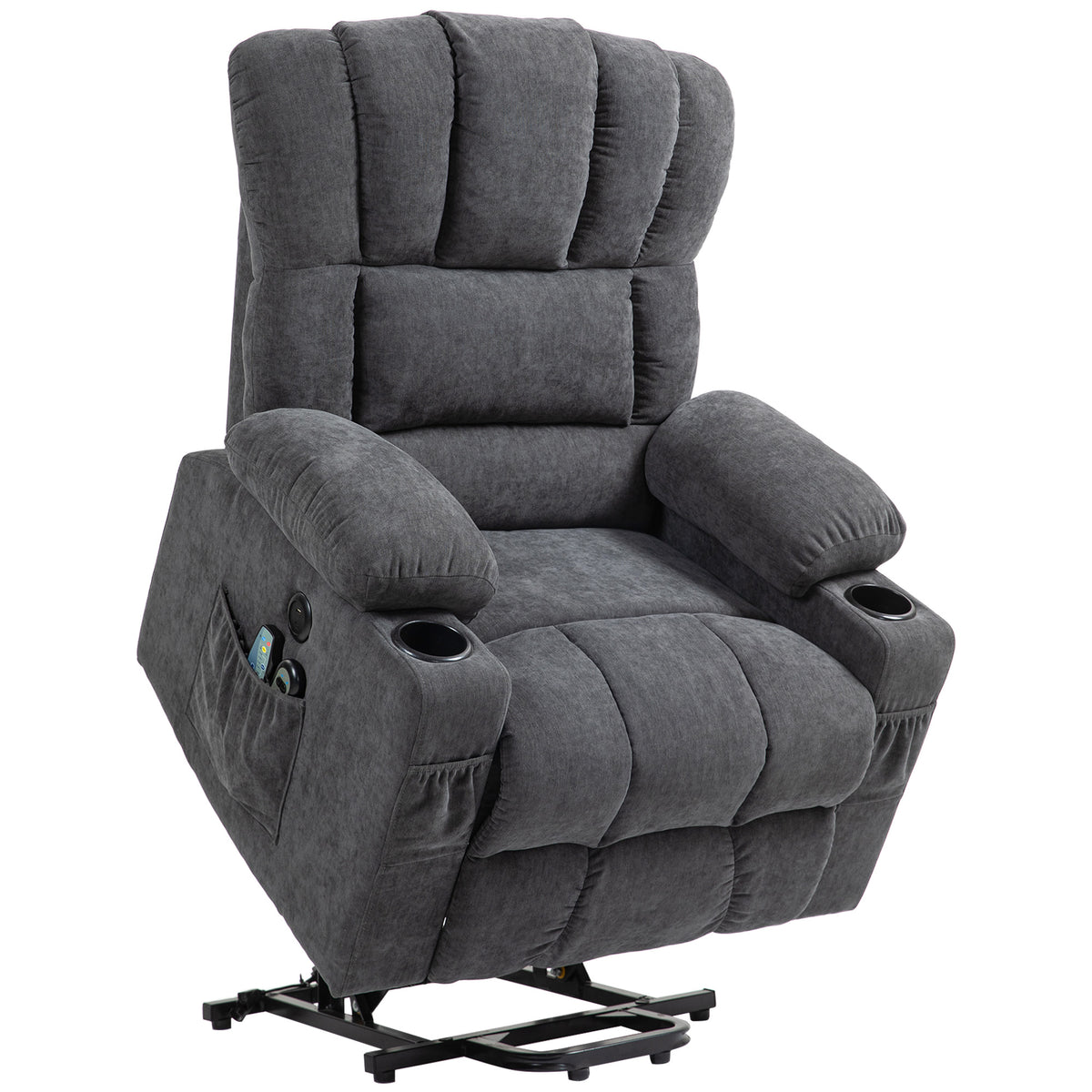 Elektrischer Power Lift Aufsteh-Sessel mit Massage- und W?rmefunktion, USB-Anschl¨¹ssen, Becherhaltern, Dunkelgrau