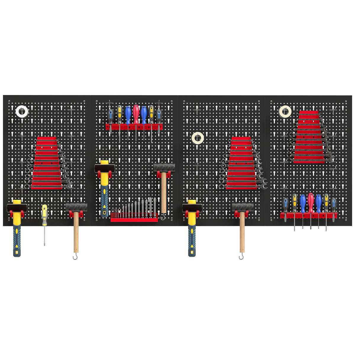 38 Pcs Wall-Mounted Pegboard with 4 Boards, Garage Tool Storage Unit Black and Red