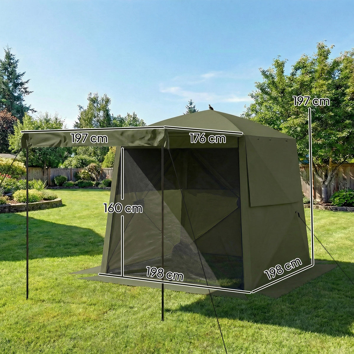 Pop Up Gazebo Waterproof Instant Shelter with Awning Mesh Windows for Camping Patio 2 x 2 m, Army Green