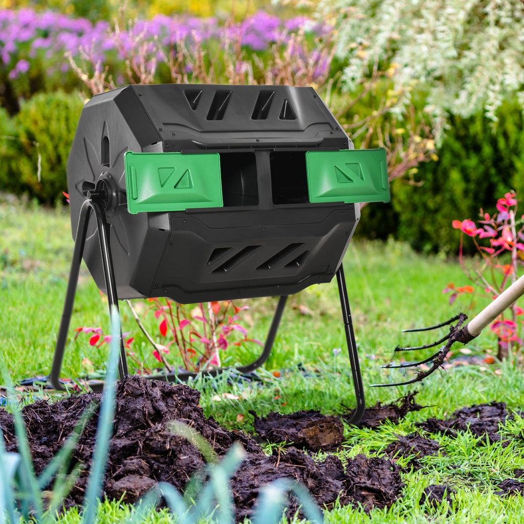 160L 360° Rotating Dual Chamber Composter - Black