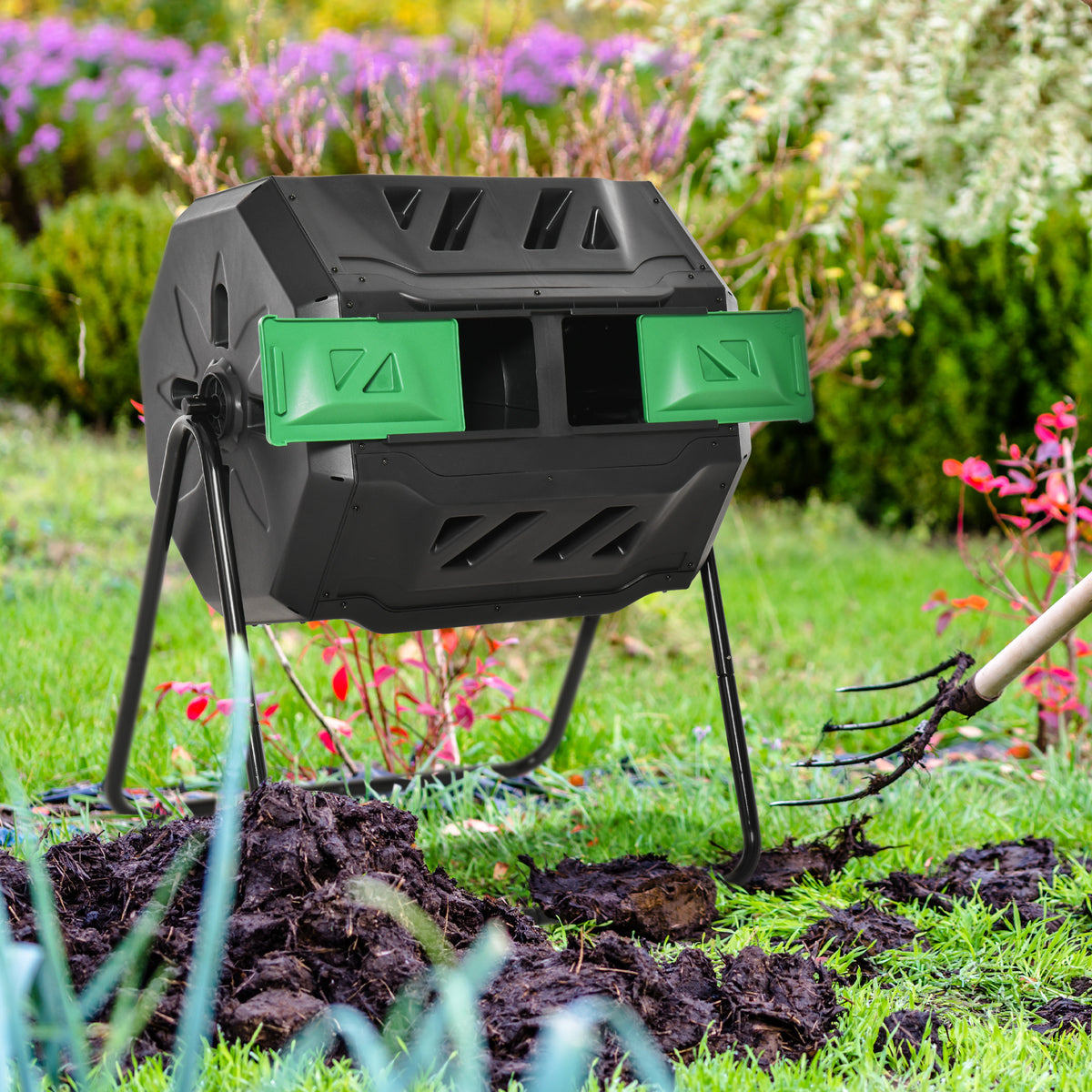 160L 360° Rotating Dual Chamber Composter - Black