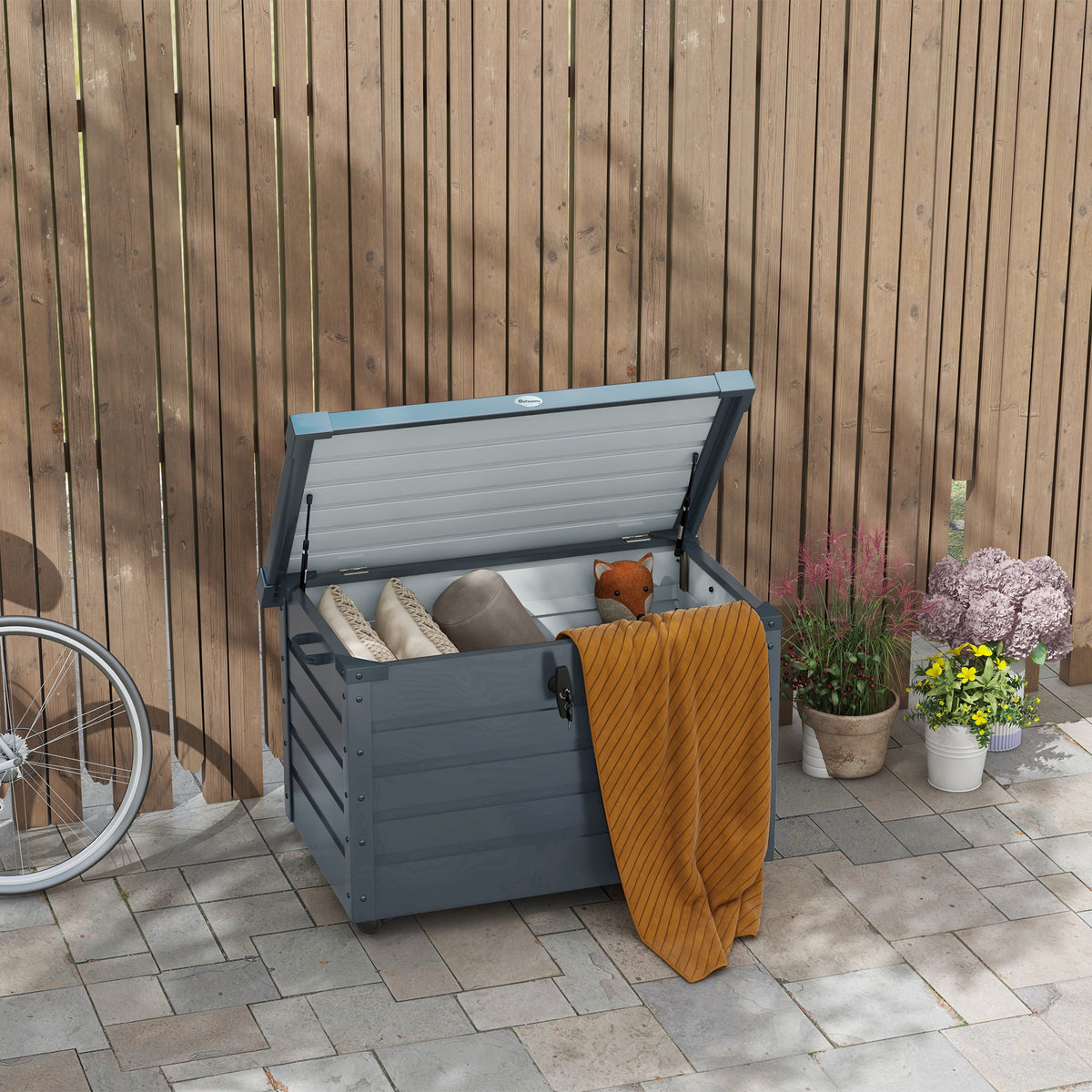 Outdoor Aufbewahrungsbox Gartenbox Kissenbox, wetterbest?ndig, 4 Rollen, 100 cm x 62 cm x 65 cm, Dunkelgrau
