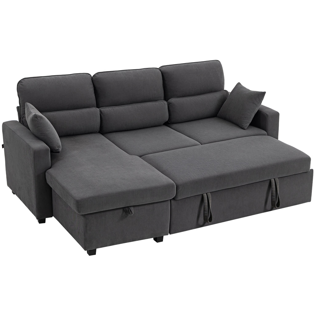 Verstellbares Bettsofa, L-f?rmiges G?stesofa mit Bettfunktion, Stauraum, Kissen, f¨¹r Wohnzimmer, G?stezimmer, Dunkelgrau