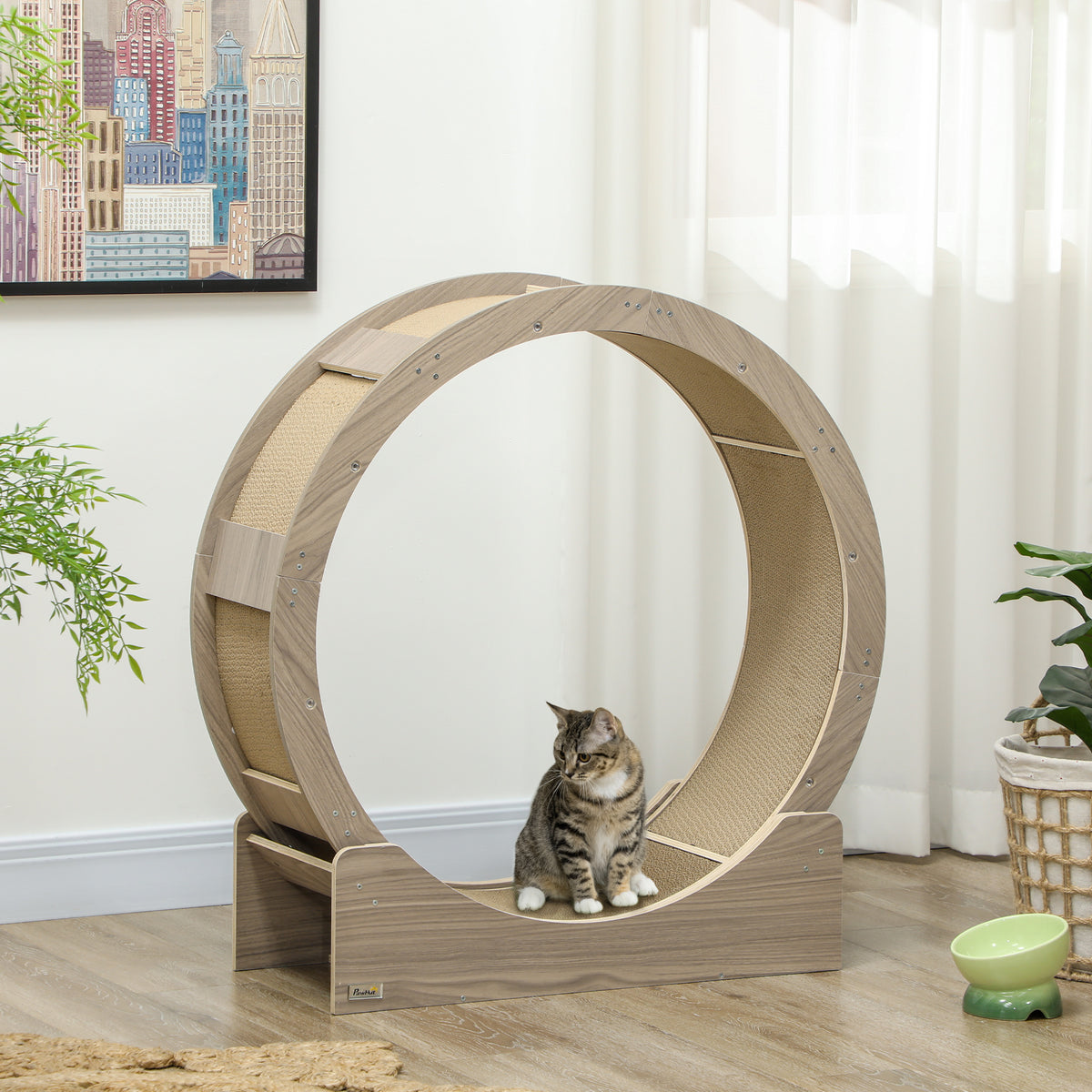 Cat Wheel with Brake, Scratching Pads - Walnut Brown