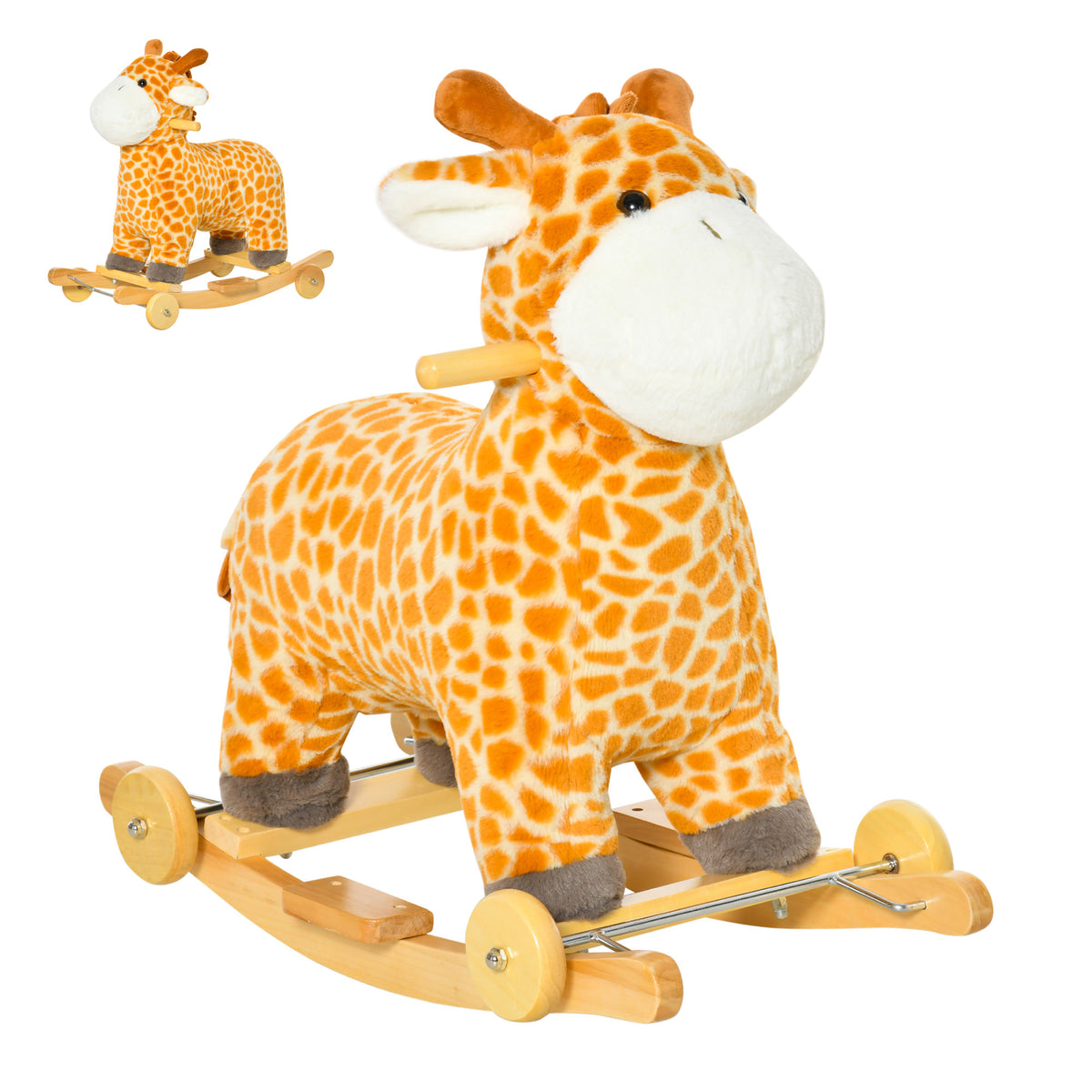 Schaukeltier Giraffen mit Sound Effekt, Räder, Haltegriffen Plüsch Baby Schaukelspielzeug Schaukel Schaukelsitz für Kleinkinder 3-6 Monate