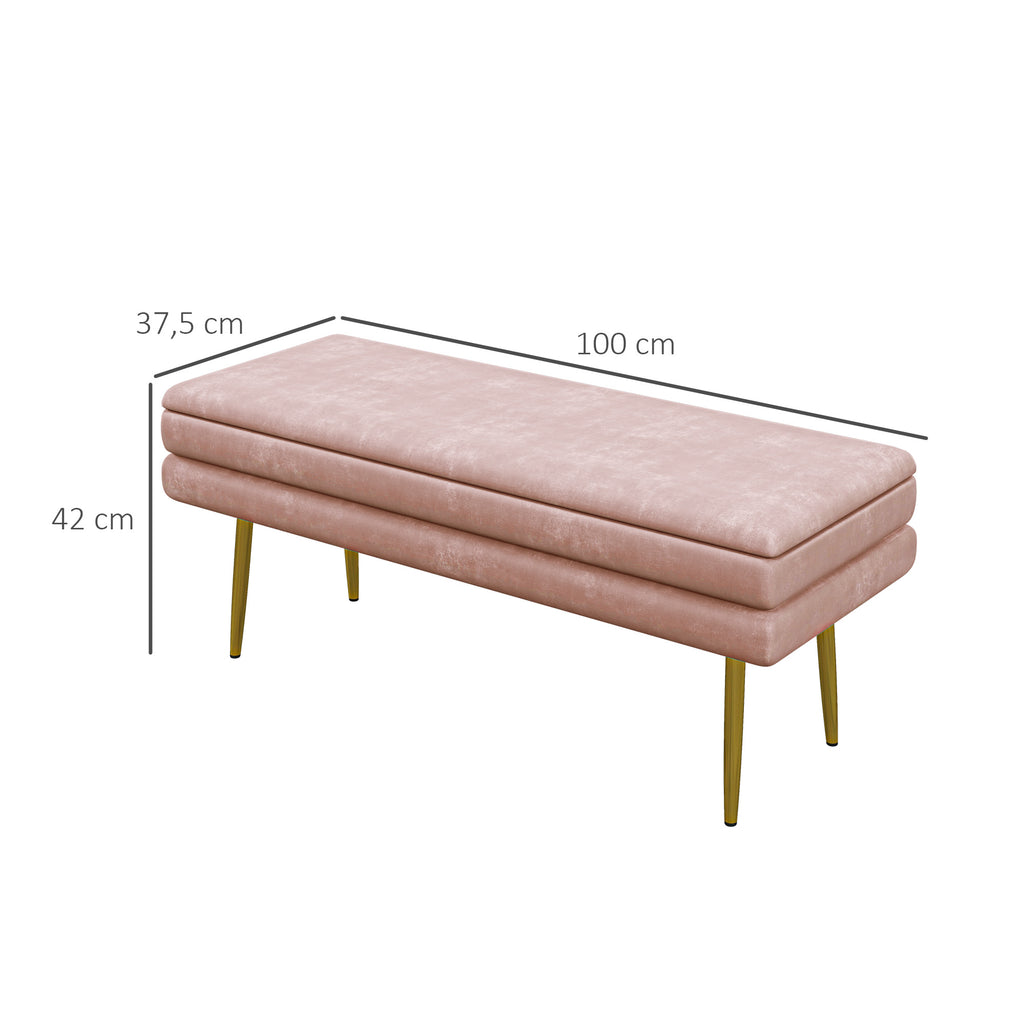 Sitzbank Polsterbank, mit Stauraum, Stahl, 100 x 37,5 x 42 cm, Rosa