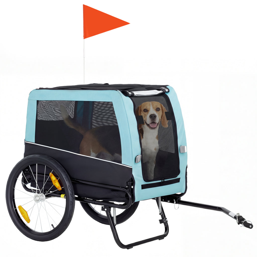 Faltbarer Fahrradanhänger mit Sicherheitsreflektoren, Leine, für Mittelgroße Hunde bis 20 kg 143 x 70 x 90 cm Hellblau