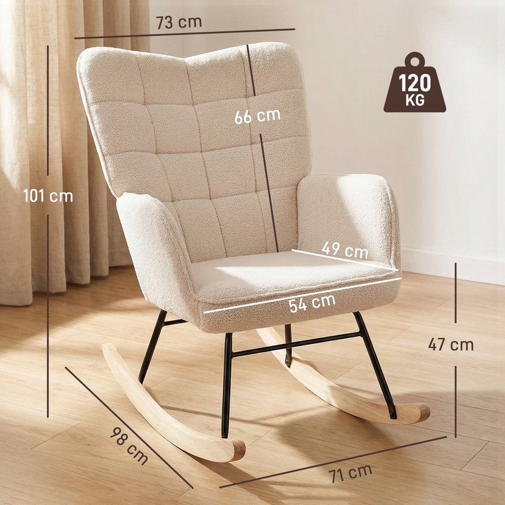 Schaukelstuhl im Retro-Design, Massivholz, Sessel, Relaxsessel, 98 cm x 71 cm x 101 cm, Beige