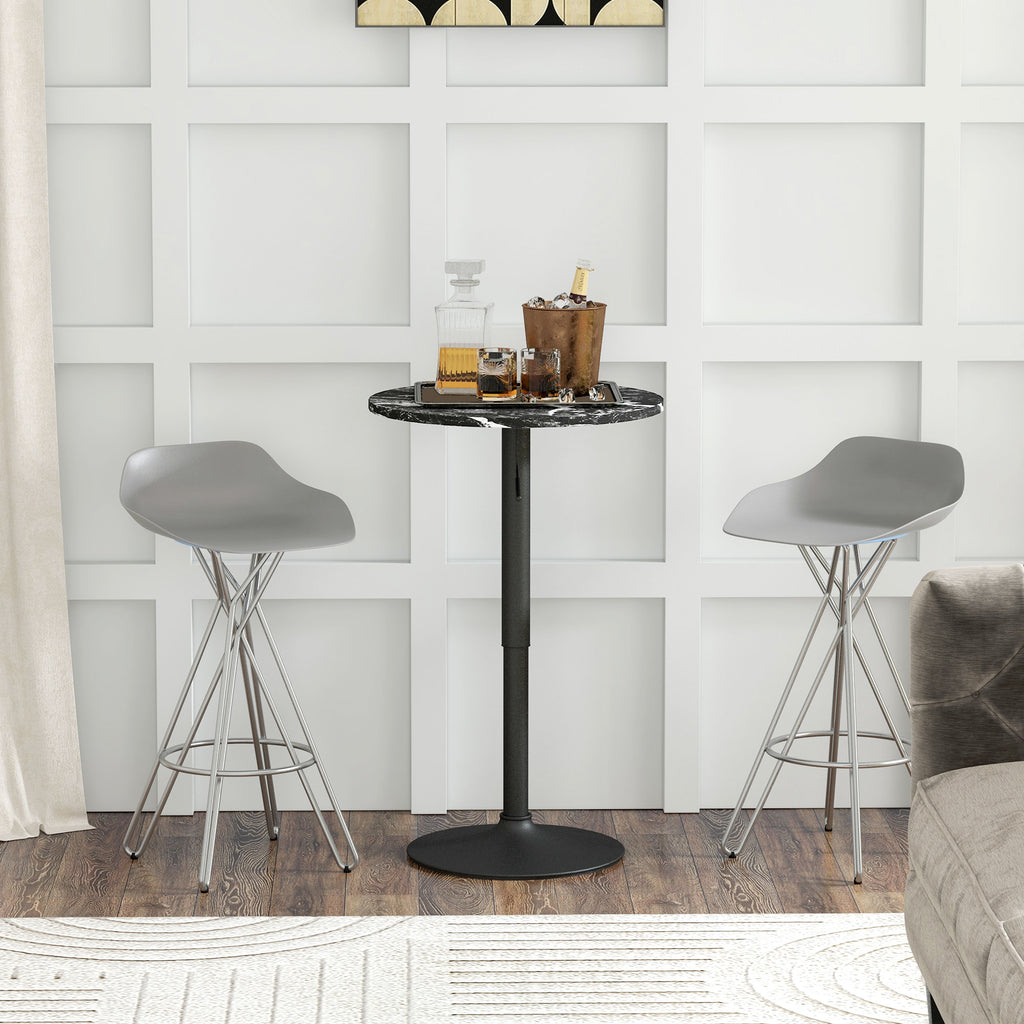 Bartisch für 2 Personen, höhenverstellbar, Marmoroptik, 60 x 60 x 68-93,5 cm, Schwarz