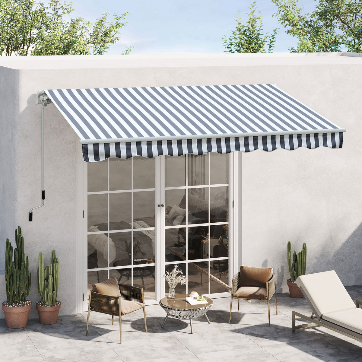  Markise Gelenkarmmarkise Sonnenschutz Handkurbel Balkon Alu Grau Wei? 2,95 x 2,45 m