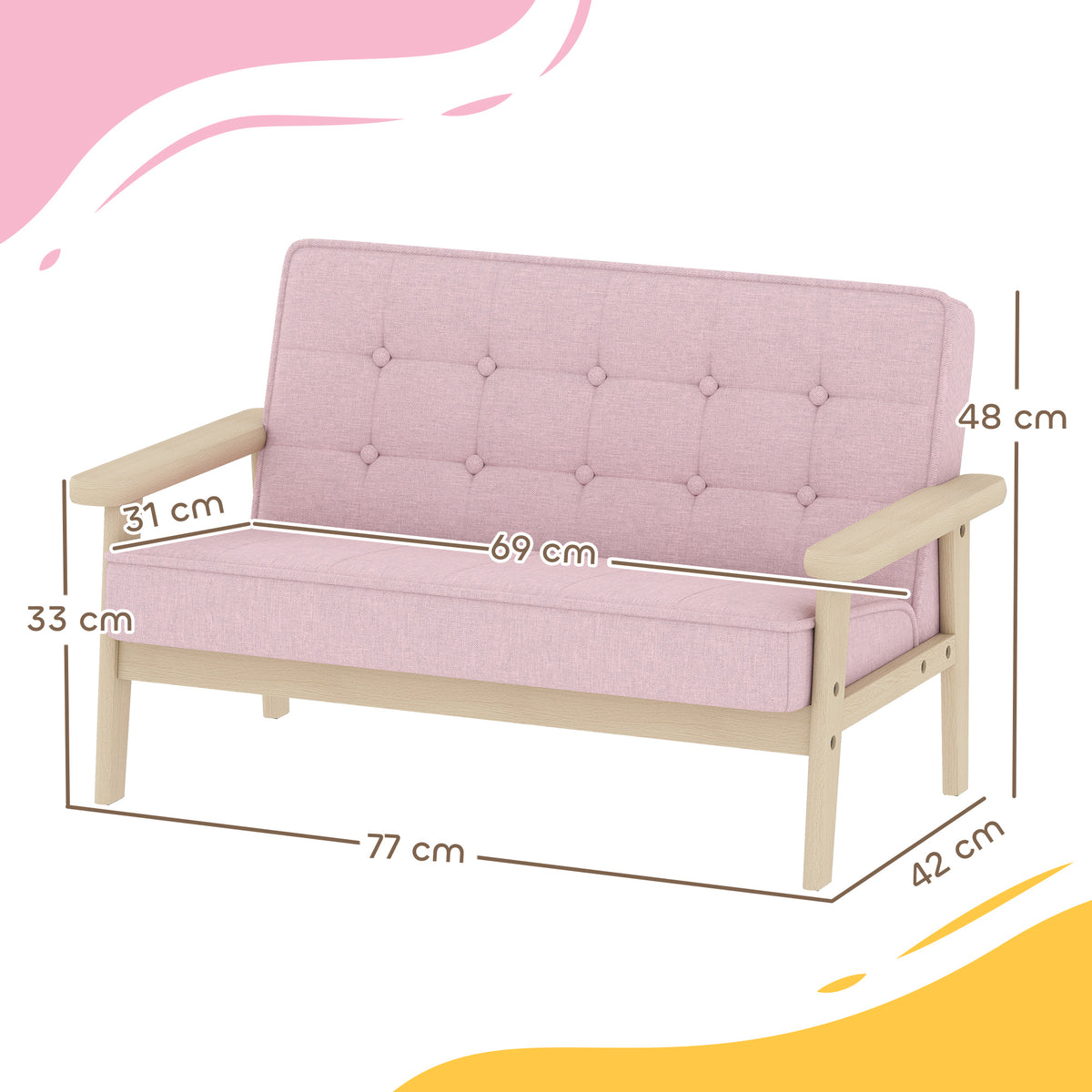Kindersessel, Kindersofa mit Holzrahmen, Samtoptik, gepolstert, f¨¹r Kinder von 3-15 Jahren Rosa