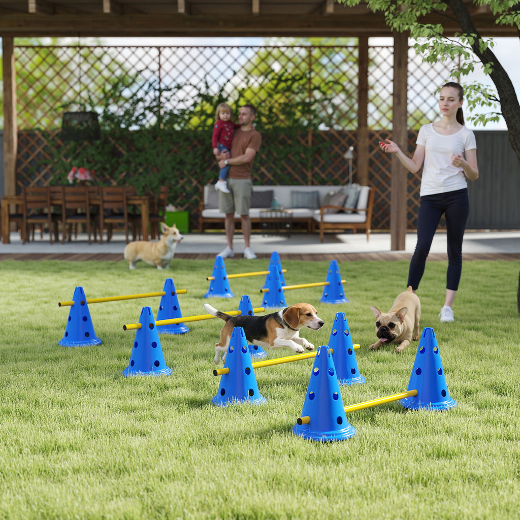 Agility Set Hunde 6-teiliges Agility-Ausrüstung für Hundetraining Steckhürdenset mit 12 Kegel 6 Hürden Tragetasche