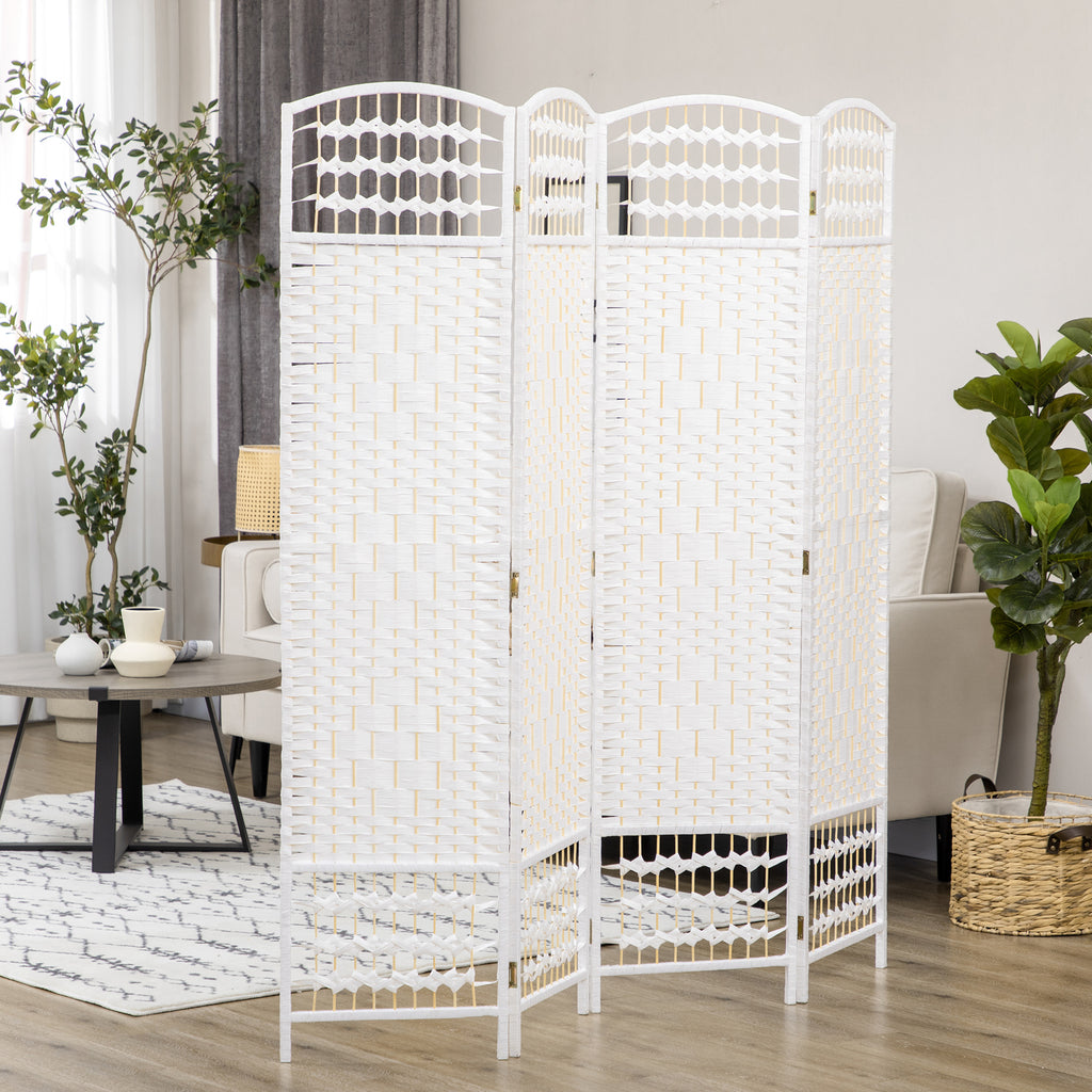 4 Panel Folding Room Divider, Privacy Screen, Paravent Partition Separator for Living Room, Bedroom, White